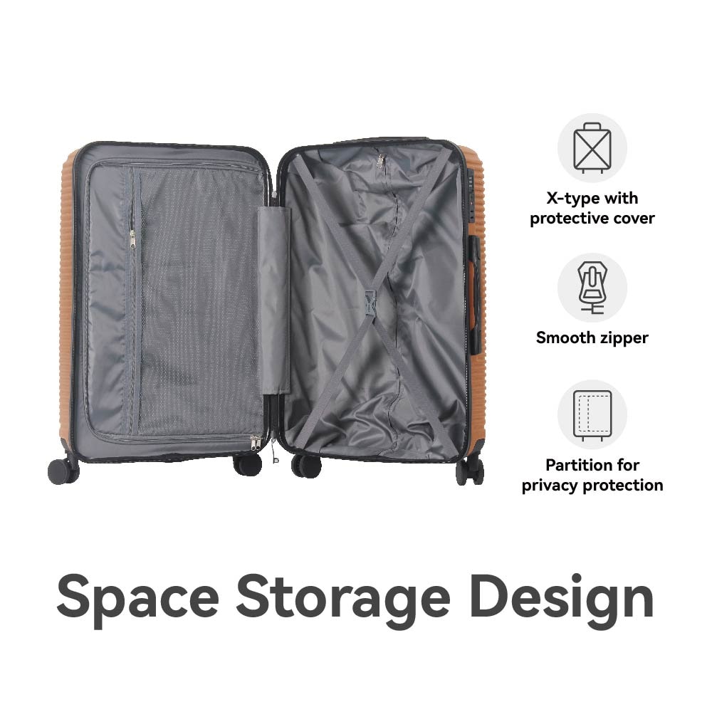 Luggage Sets ABS Hardshell 3pcs Luggage, Lightweight Durable Suitcase Sets Spinner Wheels Suitcase With TSA Lock 20''24''28'' Available(Brown)_voghion.com